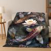 GOOD LUCK Koi Fish Yin Yang Carp Cartoon Flannel Blanket Soft Warm Throw Blanket for Bedroom Living Room Bed Travel Picnic Gift