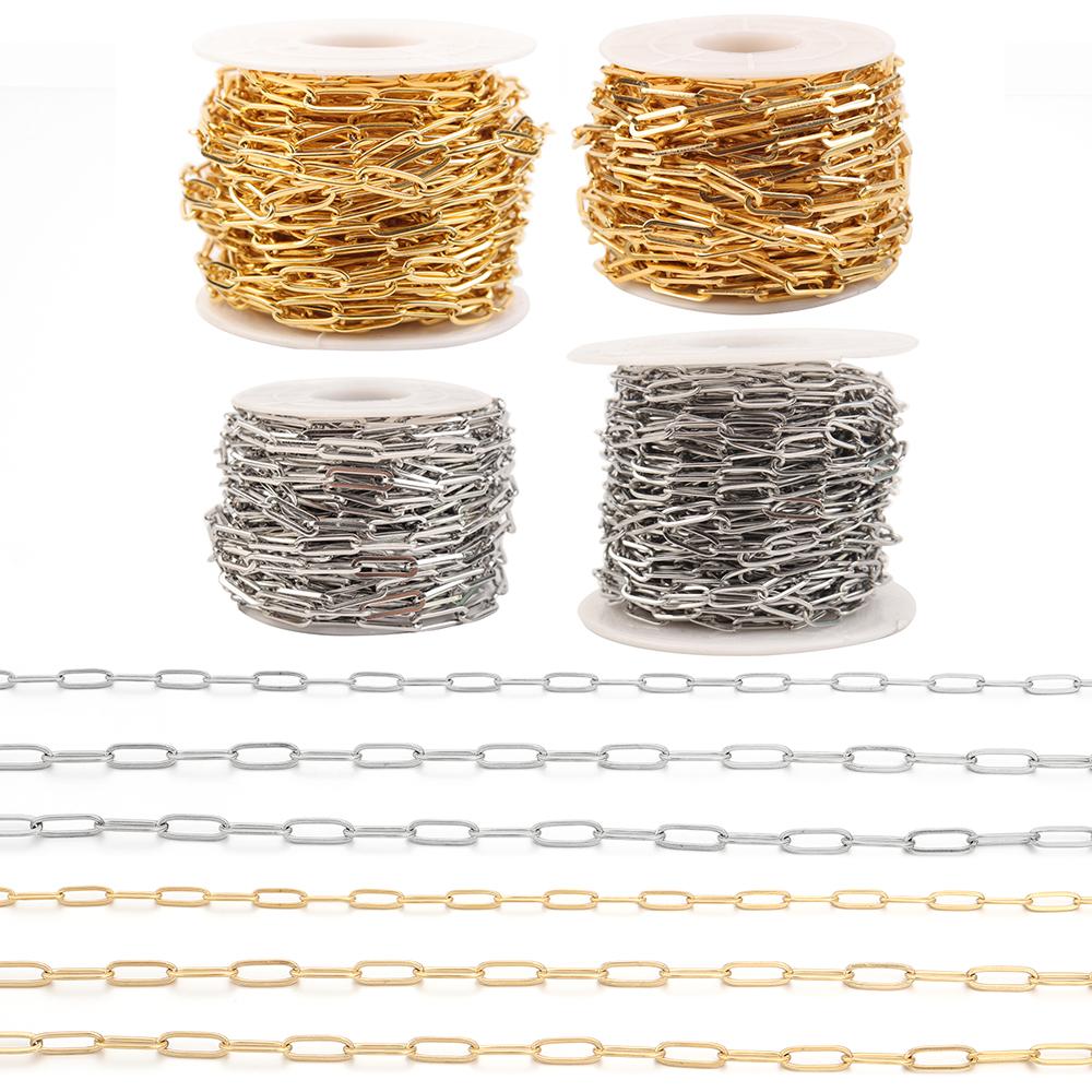 1 Meter Stainless Steel Paperclip Chain Gold Steel Color Link Chains For Jewelry Making DIY Handmade Necklace Bracelet Materials