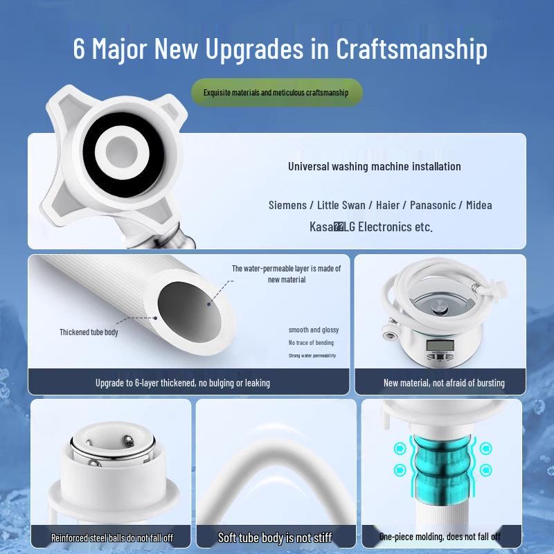 Fully Automatic Washing Machine Extended Inlet Hose with Agitator Drum, 4-Point Threaded Connection