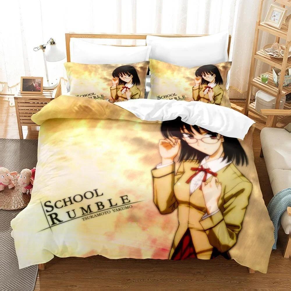 3D-Druck Anime Kawaii School Rumble Bettwäscheset Einzelbett Twin Full Queen King Size Bettset Erwachsener Kind Schlafzimmer Bettbezugsets