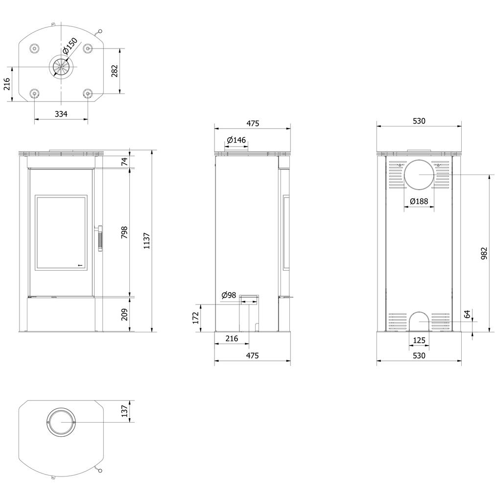 Wood Burning Steel Stove KRATKI TITAN Panorama Ø 150 11 kW
