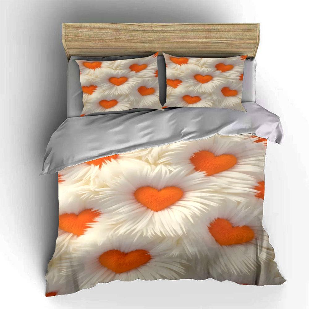 Fluffy Heart Decor Set Soft Skin-Friendly Bedding Set Includes 1 Duvet Cover And 2 Pillowcase, Gift