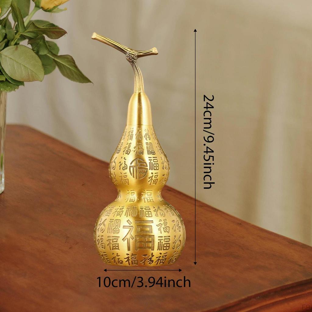 Brass Gourd Figurine, Chinese Motif, Table Ornament, Collectible Ideal for Living Room,