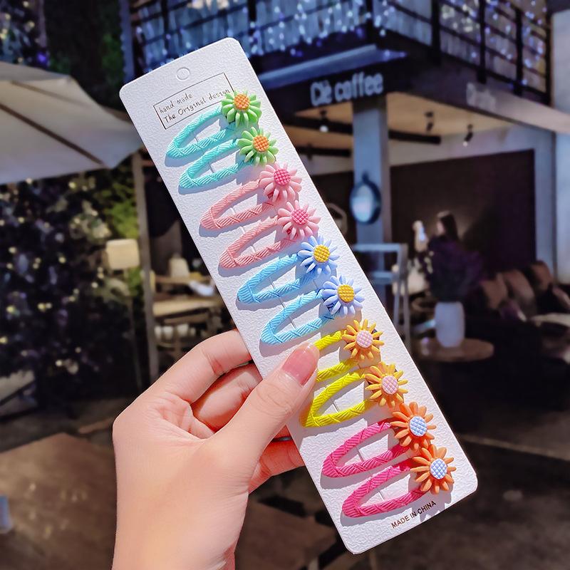 10 pçs/conjunto Meninas Bonito Desenho Animado Unicórnio Arco-Íris Flor Presilhas de Cabelo Crianças Doce Decoração de Cabelo Franja Grampos de Cabelo Acessórios de Cabelo