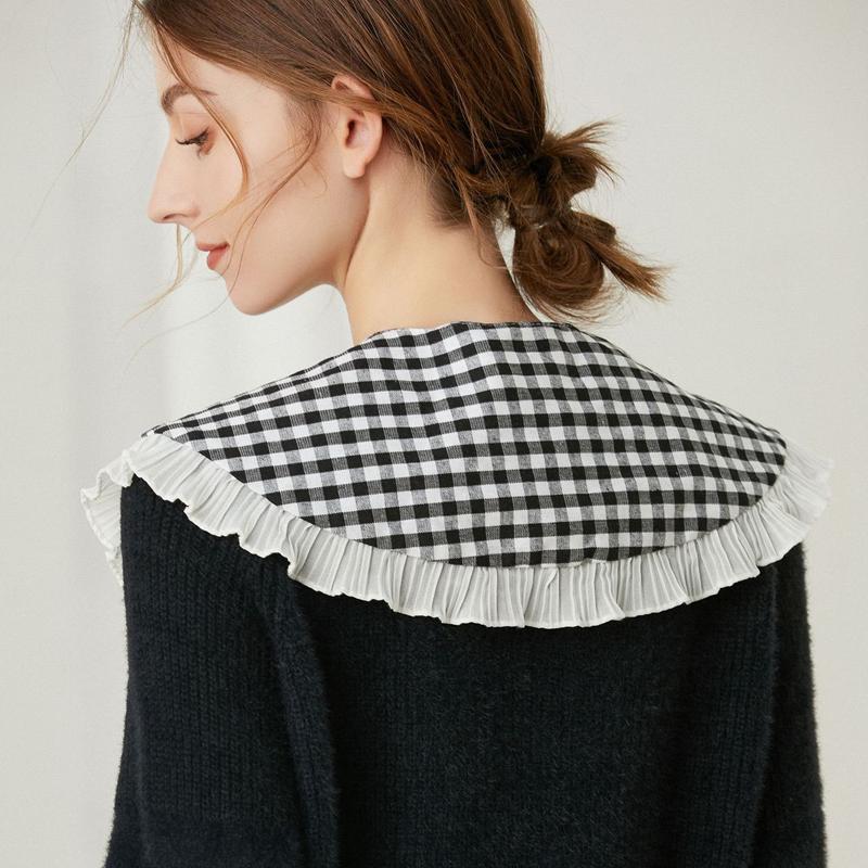 Lady's Dress Detachable Fake Collar Black White Ruffled Shawl Decorative Collar Shirt Sweater Lapel Capelet