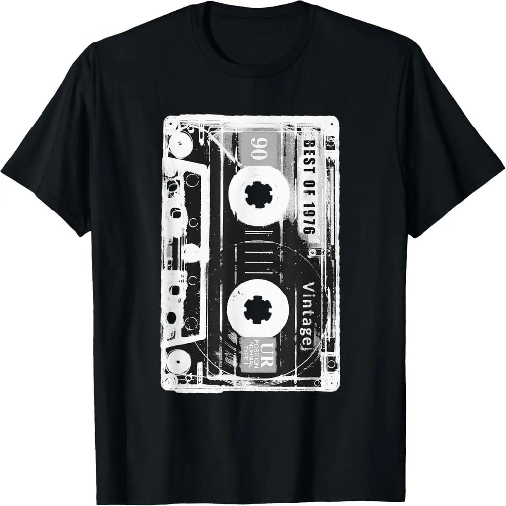 Migliori del 1976 Cassetta Musicale Maglietta Retro Vintage Usurata T-Shirt