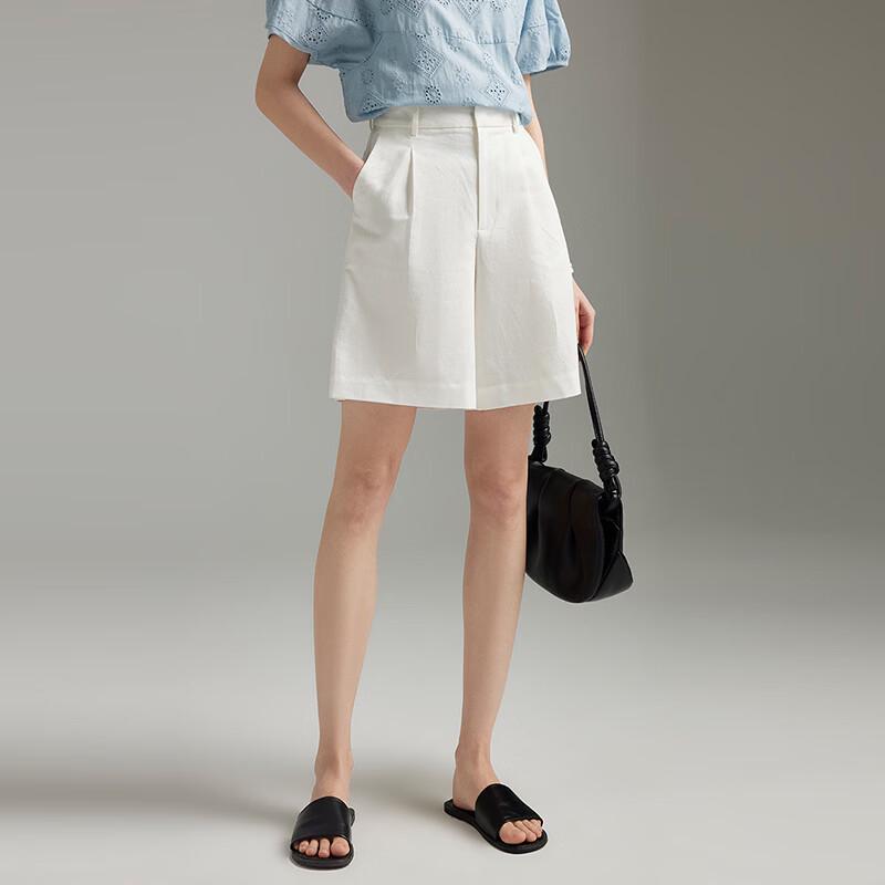 Women's Workwear High-Waist Cotton Linen Wide-Leg Shorts