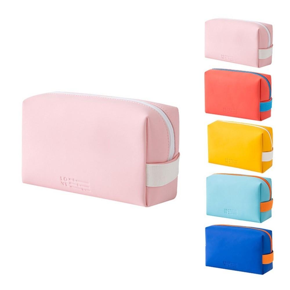 Large Capacity Cosmetic Bag PU Leather Multifunctional Design Toiletry Storage Bag Candy Colors Waterproof Travel Makeup Bag