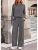 Women's Autumn 2-Piece Set: Long Sleeve Ribbed Knit Top & Wide Leg Pants - Casual & Postpartum Wear