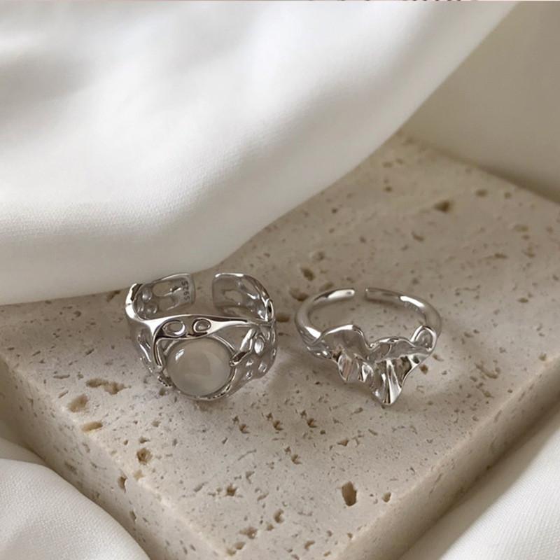 S925 Trendy Sterling Silver Adjustable Ring With Eyecatching Geometric Agate Pattern