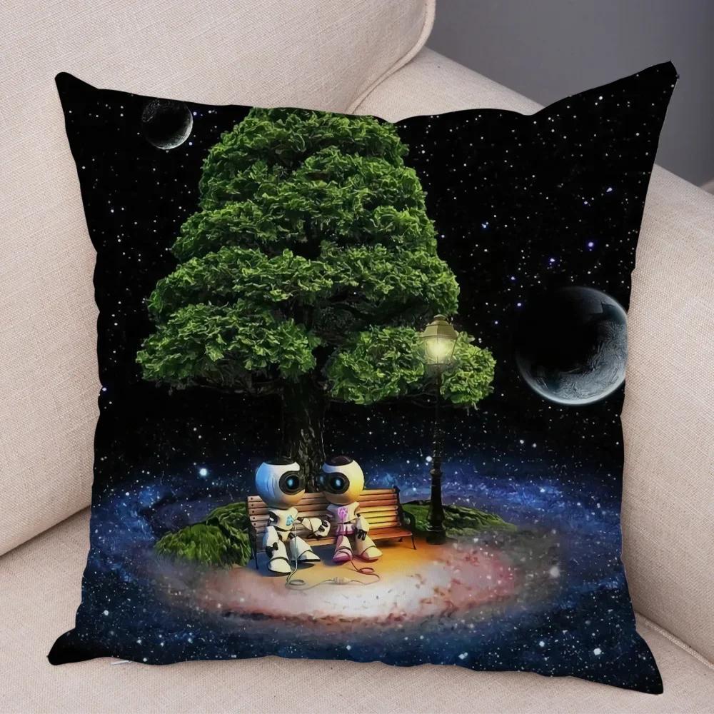 Cartoon Astronauts Cushion Cover Soft  Decor Cosmic Sky Pillowcase for Sofa Home Car  Print Pillow Case Children Room