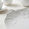 Embossed Flower Plate Set Easy To Clean Floral Ceramic Bowl and Cup Set Floral Relief Dinnerware Non Household Tableware