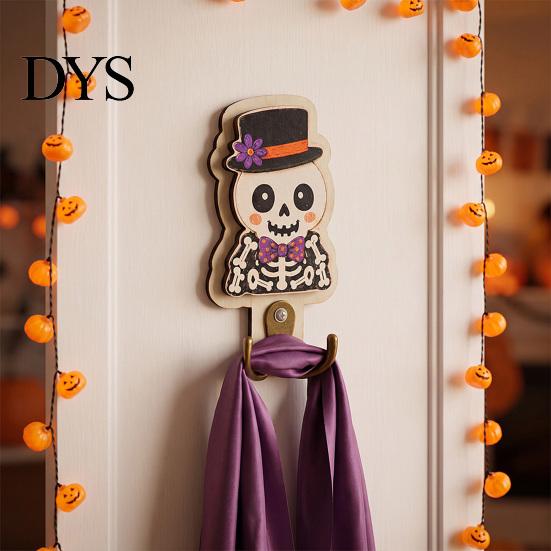 Solid Wood Ornament Hook Halloween Wall Hook, Wooden Crow Mummy Skull Key Holder for Entryway, Festive Hat And Hooks Cute Spooky Coat Rack with Metal
