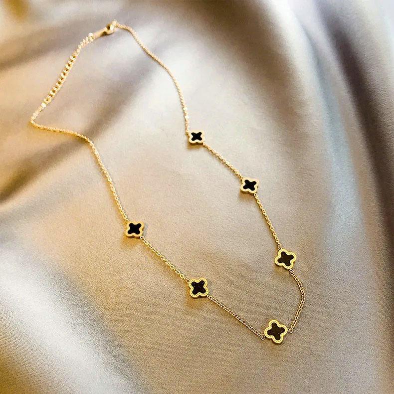 Titanium Steel 18k Gold Clover Necklace