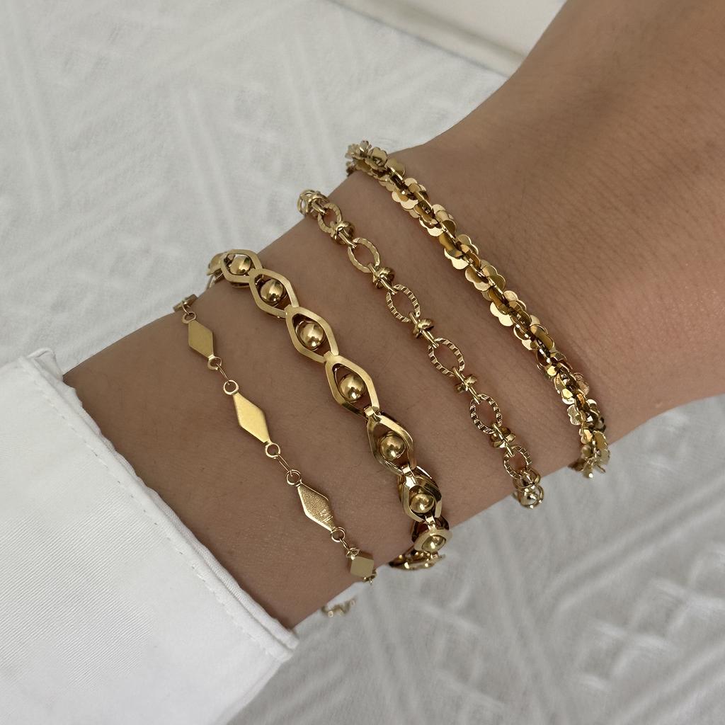 Stainless Steel Luxury Shiny Zircon Charm Bracelet for Women Gold Plated Metal Geometric Chain Bangle Party Minimalist Jewelry
