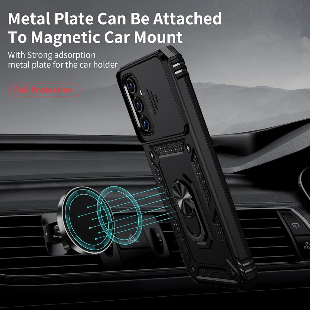 Vinve for Samsung Galaxy A03S Case with Slide Camera Lens Cover, HD Screen Protector, Military Grade Drop Protection, Magnetic Rotated Ring Holder