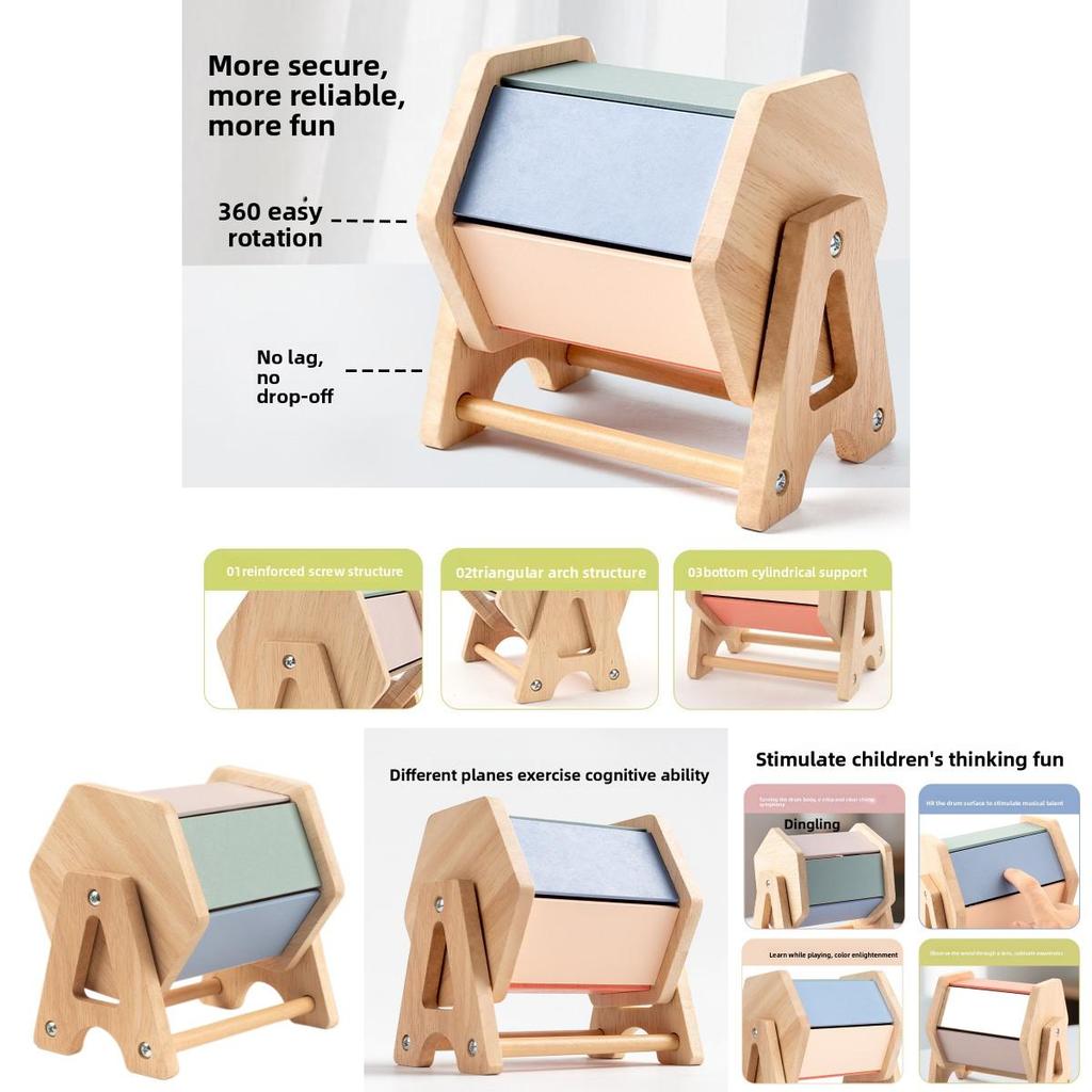 Montessori Wooden Drawer Box With Textile Drum For Early Childhood Learning Development