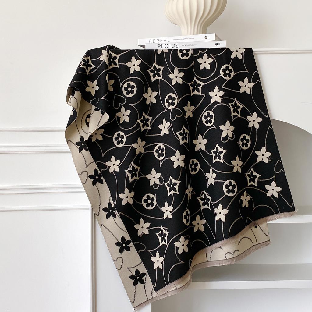 Luxury Women Two-Sided Print Scarf Soft Warm Pashmina Flower Shawl Winter Outdoor Coldproof Windproof Blanket Scarf