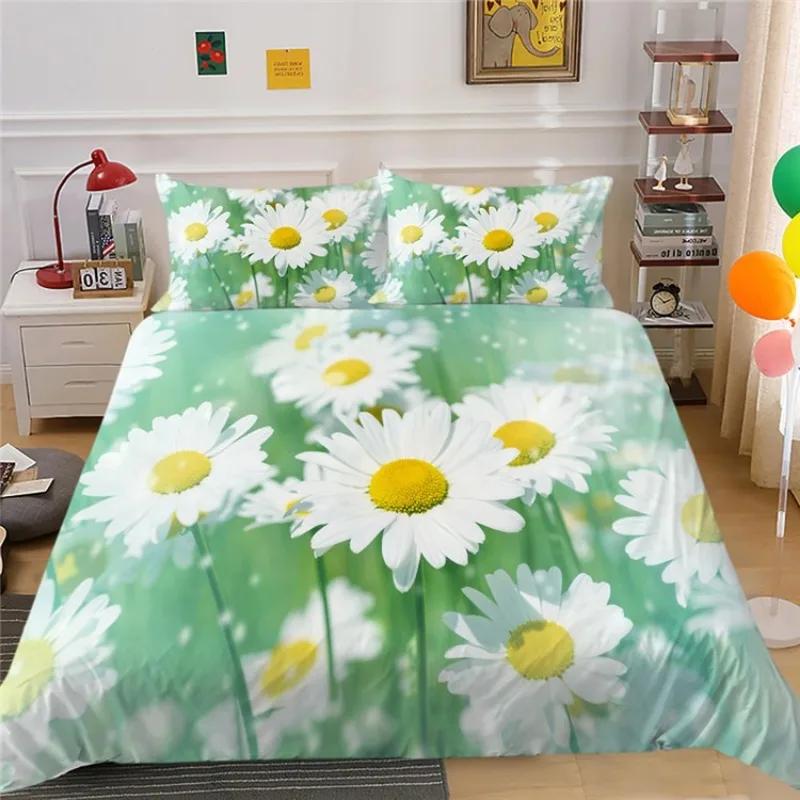 3D Bettwäschesets für Mädchen, Gaming Bettbezug-Set, Bettdeckenbezug, Druckdesigns mit Blumen und Pflanzen, Gerbera Bettset, King Size