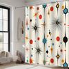 Retro Abstract Geometric Shower Curtain - Mid-Century Modern Design, Black, Red, Orange, Blue & Yellow,Machine Washable