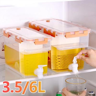 3.5/6L Cold Water Bucket with Spigot Drinking Water Jug Large Capacity Refrigerator Beverage Dispenser for Refrigerator Kitchen