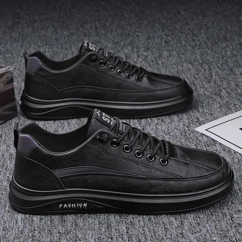 Summer Men's Shoes New Breathable Waterproof Black Lace-Up Flat Sneakers Non-slip Classic Men Soft Leather Shoes Casual Loafers