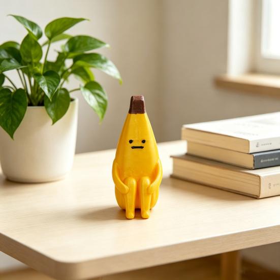 3D Printed Banana Figure, Whimsical Stress Relief Desk Toy, Mini Cute PLA Figurine for Office Humor, Smooth Detail Anti-Worry Gift Decor