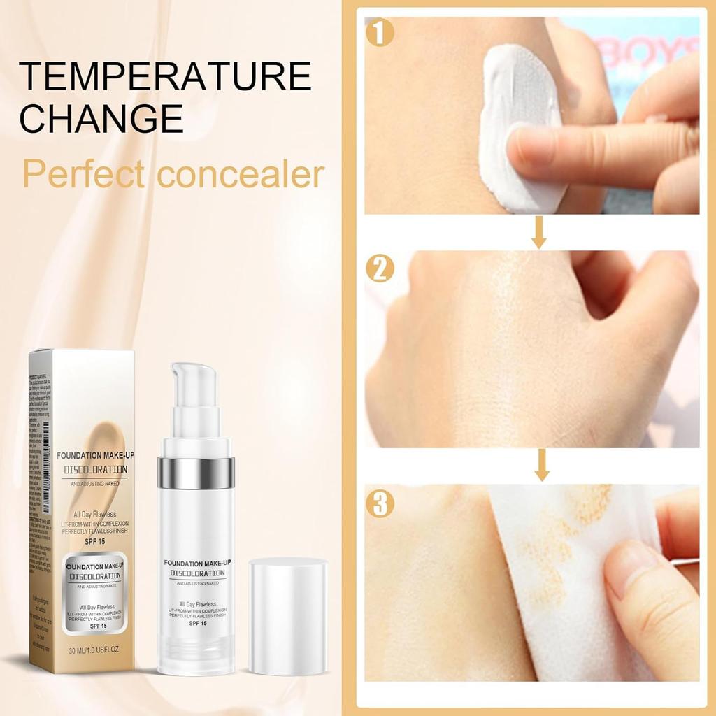 Flawless Colour Changing Foundation 30ML – Moisturizing & Long-Lasting Liquid Foundation with SPF 15, FNatural Skin Tone Makeup for Face