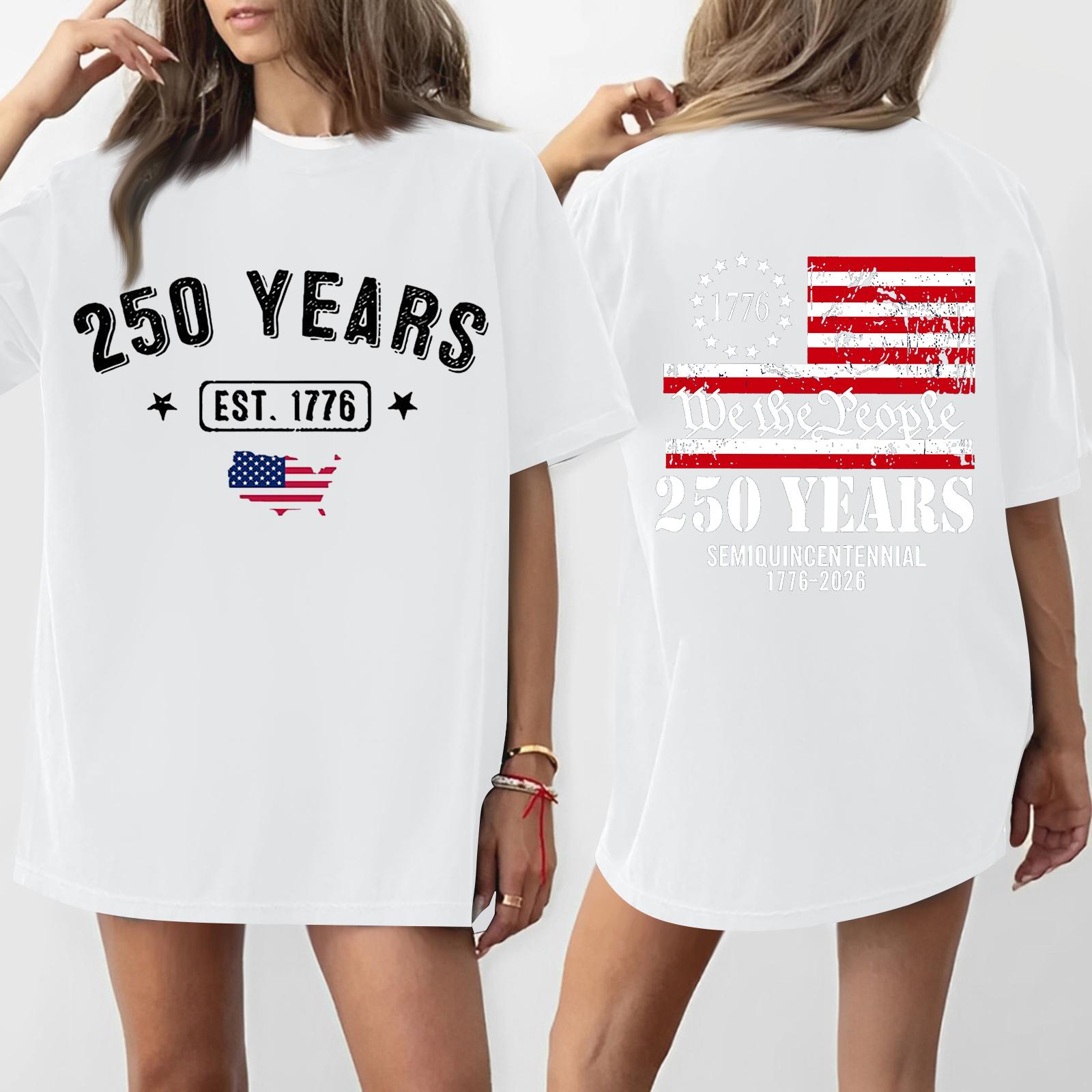 

Women s Casual Independence Day 250 Anniversary Printed T-shirt Round Neck Pullover Short Sleeve Top XL білий