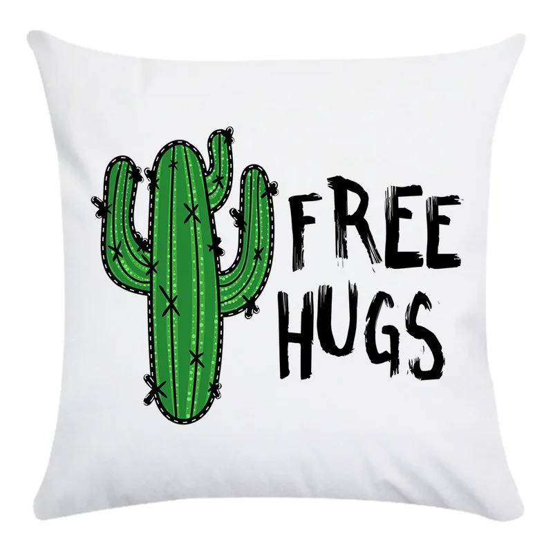 Fashion Home Decoration Hand Drawn Cartoon Cactus Print Super Soft Pillow Cover Office Seat Cushion Cover