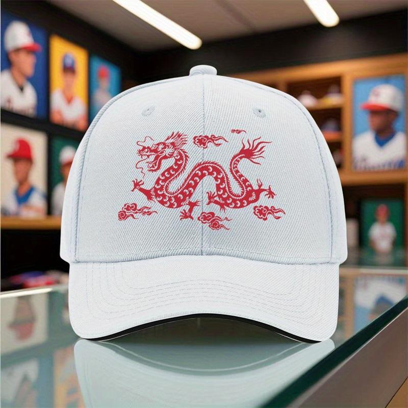 Red Dragon Graphic Baseball Cap Polyester Breathable Outdoor Adjustable Unisex Sport Hat