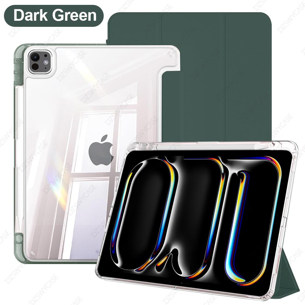 Étui pour iPad Pro 11 M4 M5, avec Porte-Crayon, Coque Intelligente Slim à Rabat Tri-fold avec Dos Transparent, Accessoires pour Tablette