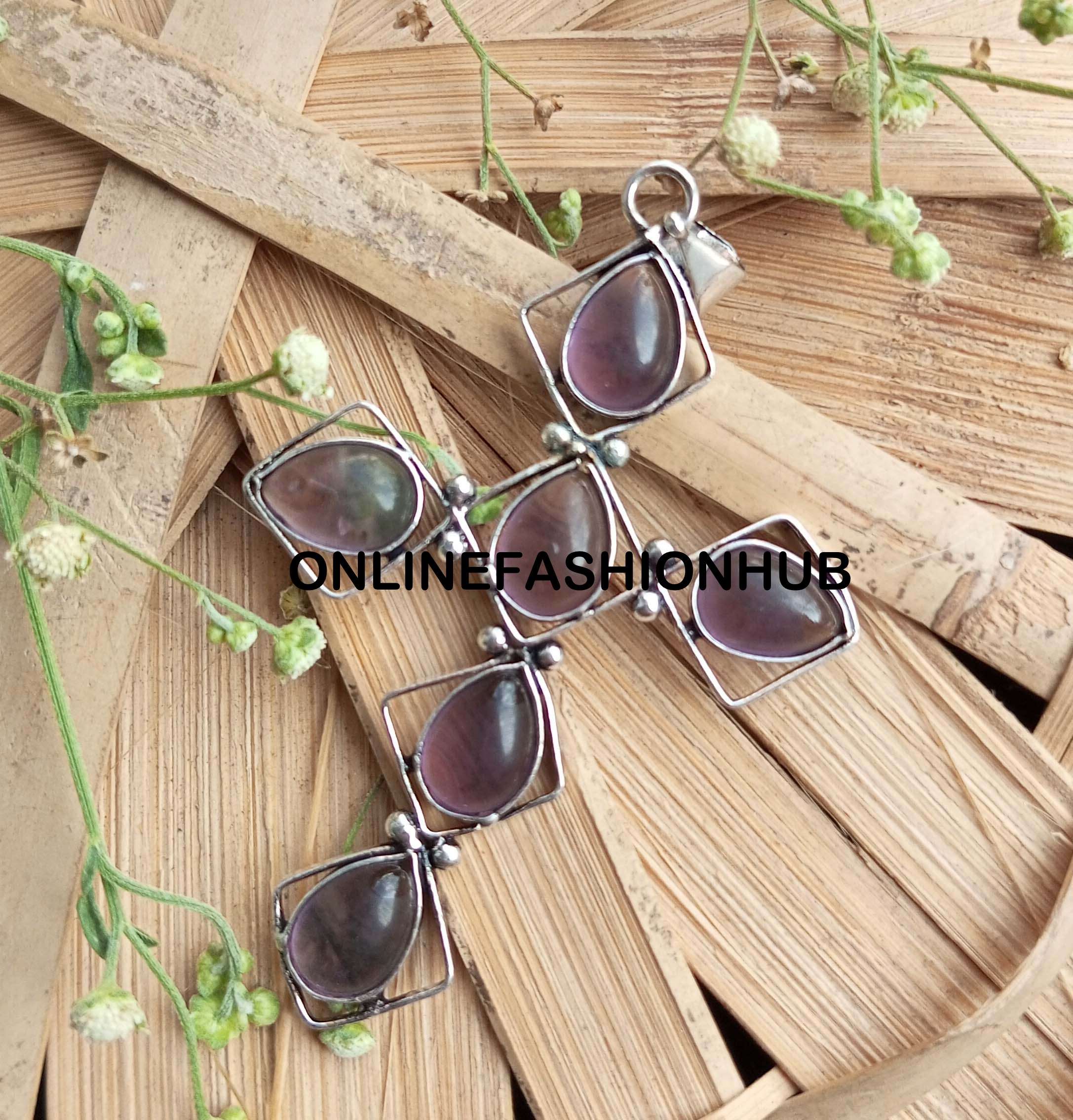

Amethyst Gemstone 925 Sterling Silver Plated Gifted Cross Shape Pendant Jewelry NST-CP28