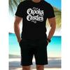 European Size Crooks & Castles New Men's Summer Outdoor Sports Casual Short Sleeve T-Shirt, Fashionable Trendy Print, Summer Beach Vacations, T-Shirt