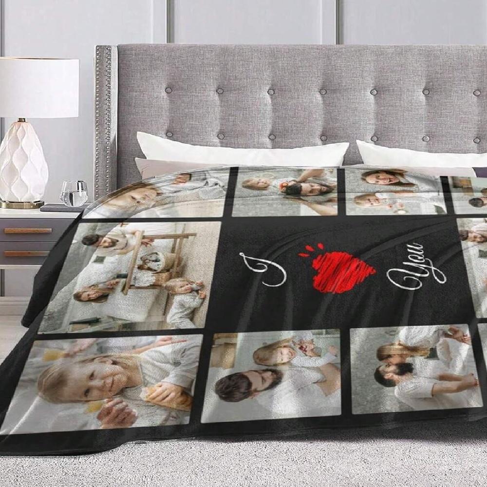 1pc Customized Photo Blanket Personalized Photo Blanket  Memory Blanket Family Gift Customized Christmas Gifts  For Lover