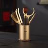 Copper Ebony Wood Tea Ceremony Six Tools Set Gongfu - Teaspoon Pick Tongs Scoop Brush Caddy