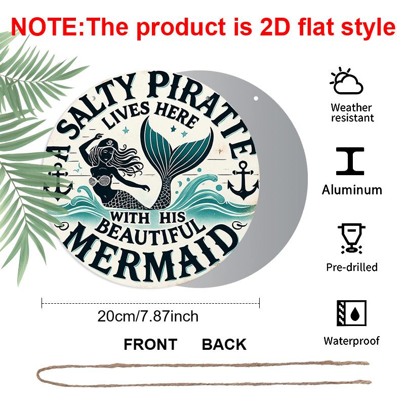 

2D Flat 1pc Printed Aluminum Metal Sign Artwork, 8x8 in, Featuring Pirates and Mermaids, Suitable for The Front Porch, Living Room, Bedroom Home 1pc