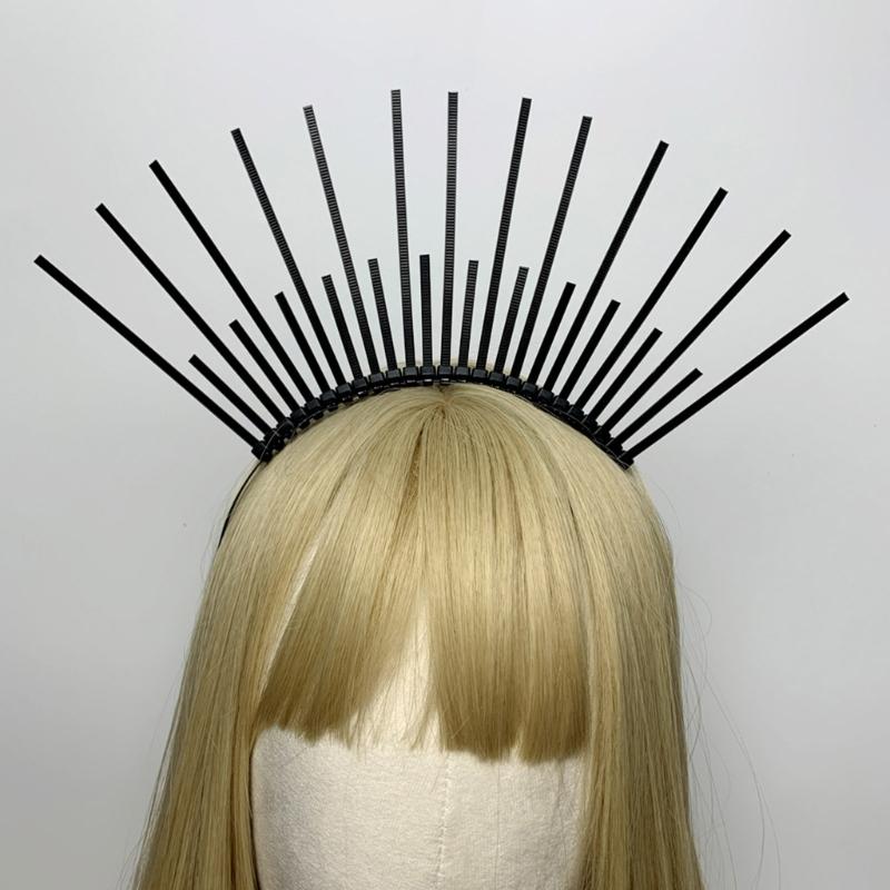 Dark Headband Angel Crown Headband Bridal Tiaras Divine Princess Headpiece Hair Hoop Baroque Spiked Tiaras