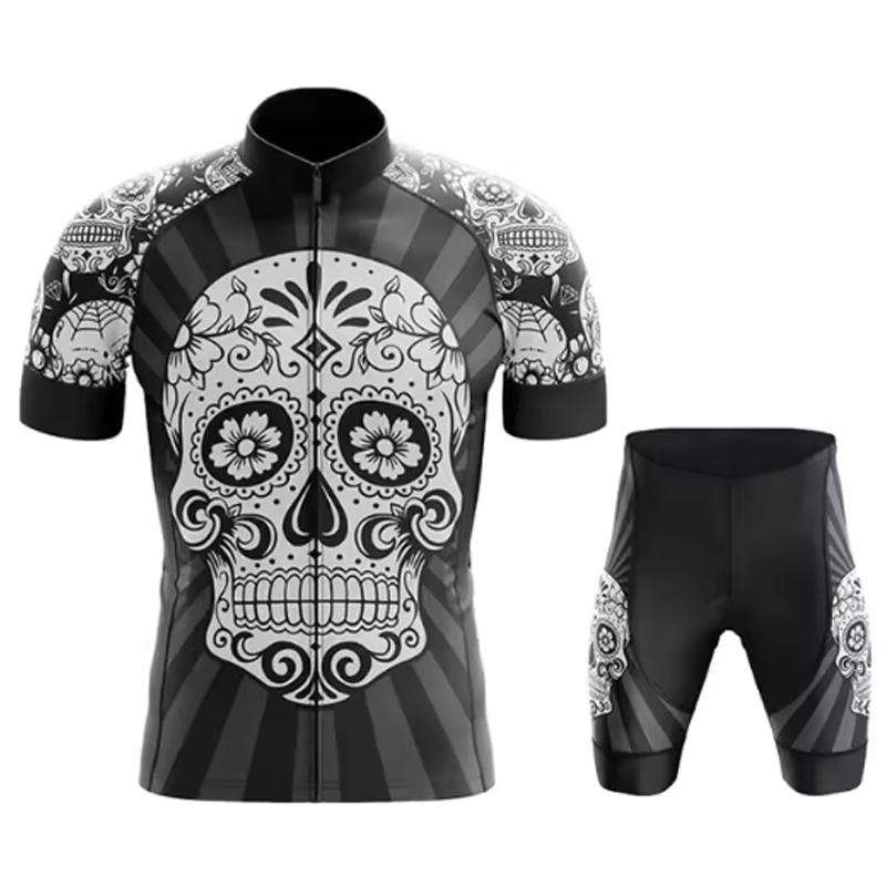 Team Cycling Jersey Set Short Sleeve Cartoon Bicycle Clothing Men Black MTB Maillot Ciclismo Bike Racing Bib Shorts Set