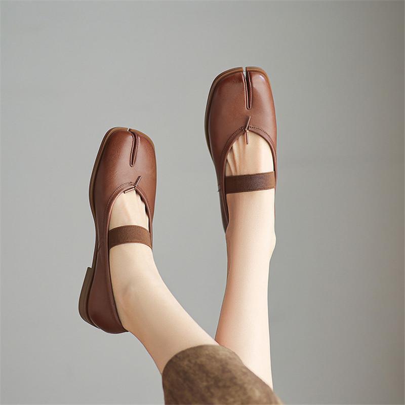 Fashion New Spring/summer Genuine Leather Mary Jane Shoes for Women Fashion Split Toe Shoes Low Heels Women Pumps Flat Shoes Purple