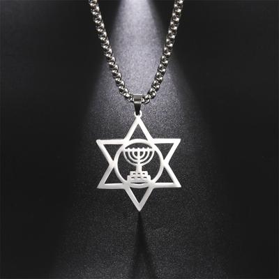 Jüdische Menora Davidstern Anhänger Halskette für Männer Edelstahl Judaica Glaube Chanukka Lampe Amulett Schmuck Geschenke