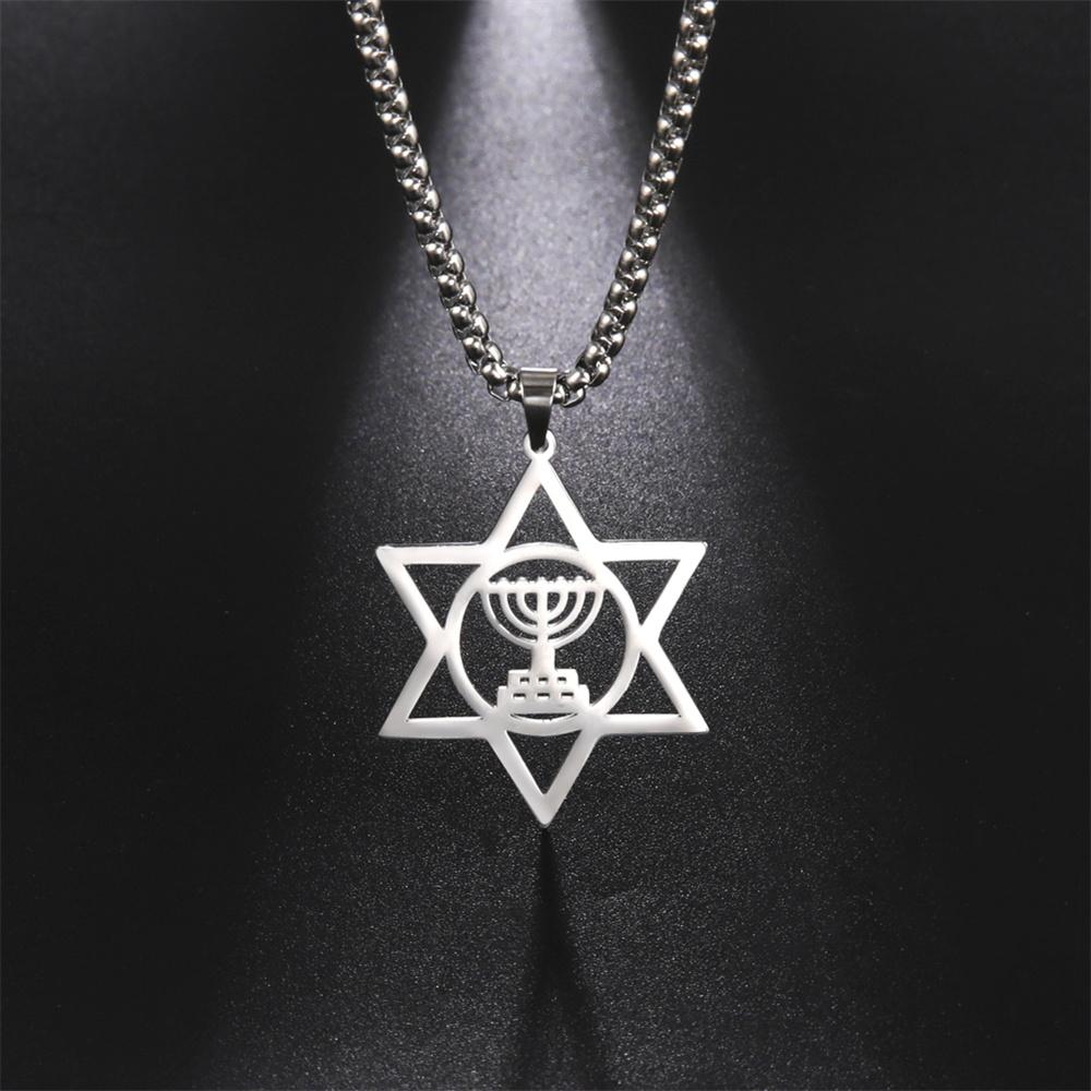 Tuiying-003 Jewelry & Bijouterie Women's Jewish Menorah Star Of David Pendant Necklace For Men Stainless Steel Judaica Faith Hanukkah Lamp Amulet Jewelry Gifts