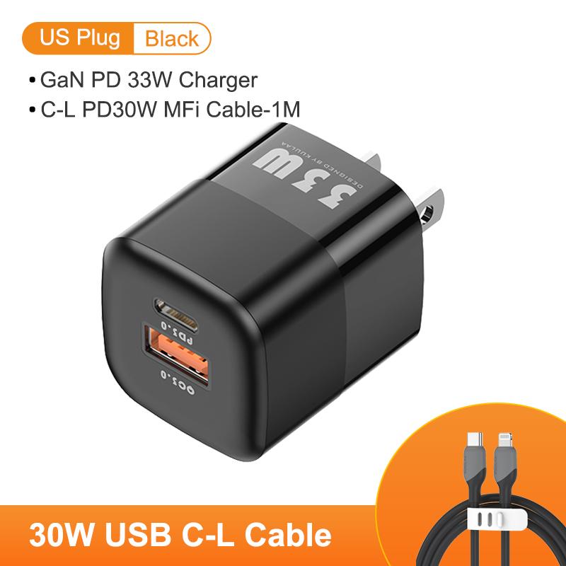 Kuulaa Carregador usb c 33w gan tipo c pd carregamento rápido para iphone 13 12 11 max pro xs 8 plus para ipad air 4 ipad 2021 mini