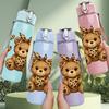 1PC Cute Brown Teddy Bear Art 750ml Color Plastic Sports Water Bottle Leakproof Flip Straw Lid Suitable for Sports Office Home Use