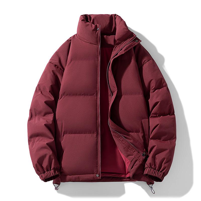 2025 Unisex Winter Stand Collar Thickened Puffer Jacket - Solid Color, Trendy Casual