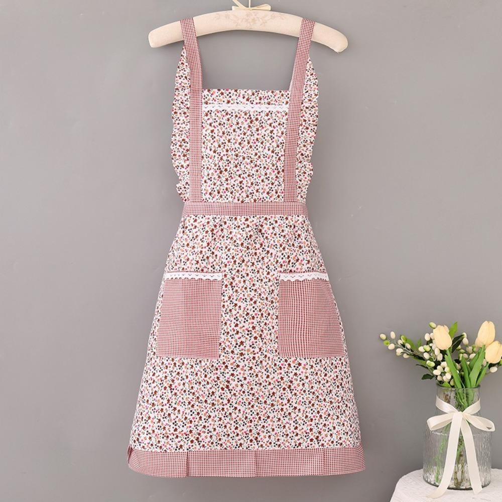 New Adjustable Print Apron Cotton Waterproof Cooking Accessory Extended Anti-wear Korean Dress