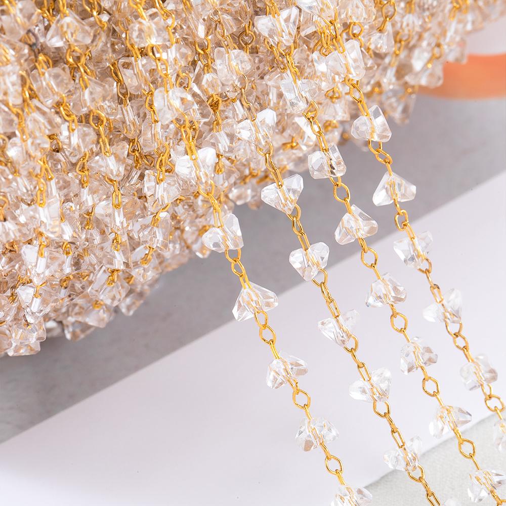 1M Transparent Grave Crystal Stone Beads Copper Chain Irregular Triangle Steel Color Chain DIY Necklace Bracelet Jewelry Making