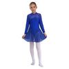 Girls Sparkling Mesh Dance Dress Long Sleeve Keyhole Back Leotard for Ice Skating Ballet Costume