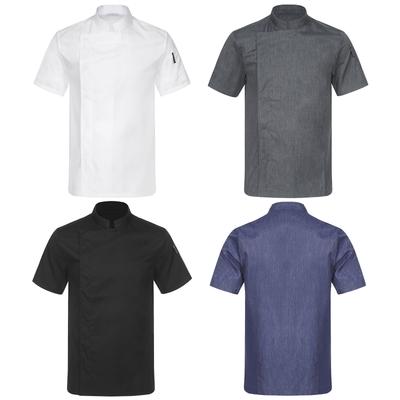 Unisex Adult Kitchen Uniform Stand Collar Short Sleeve Chef Coat Solid Color Professional Restaurant Wear