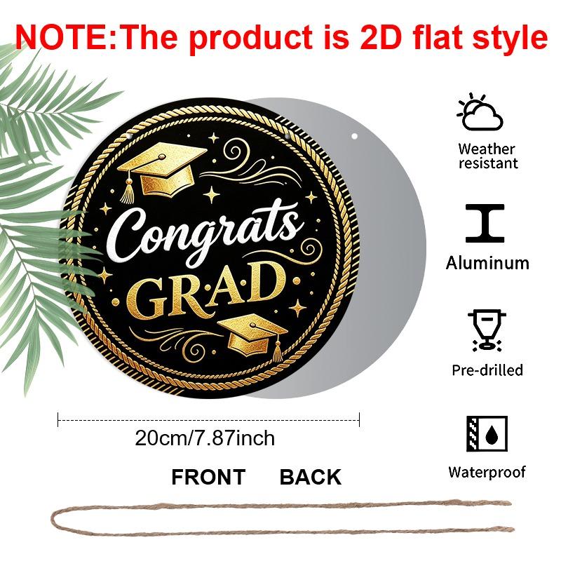 2D Flat Aluminum Graduation-themed Wall Decoration Available in Multiple Sizes Features A Black and Gold Minimalist Graduation Cap Design Making It A